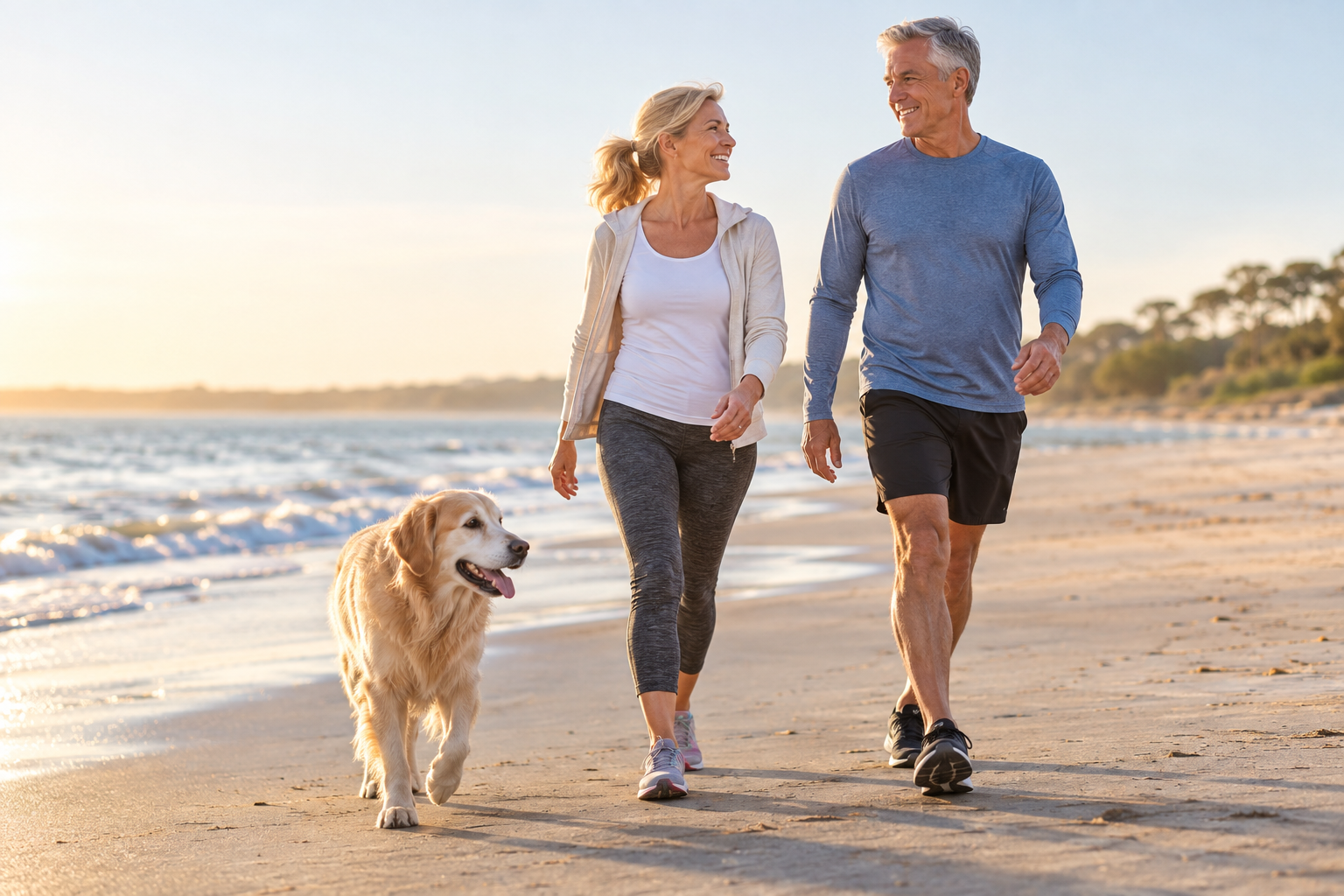 A couple strolling along the beach